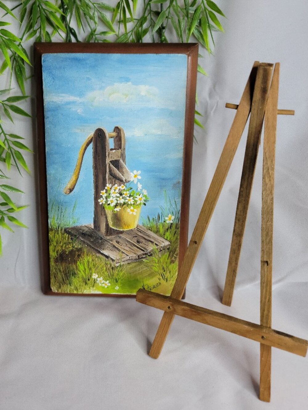 Vintage Hand Painted Handmade Springtime Daisy Flowers Painting with Stand - Picture 2 of 11